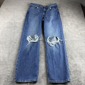 Levis Low Pro Straight Jeans Womens W30 Blue Medium Wash Distressed Mid Rise